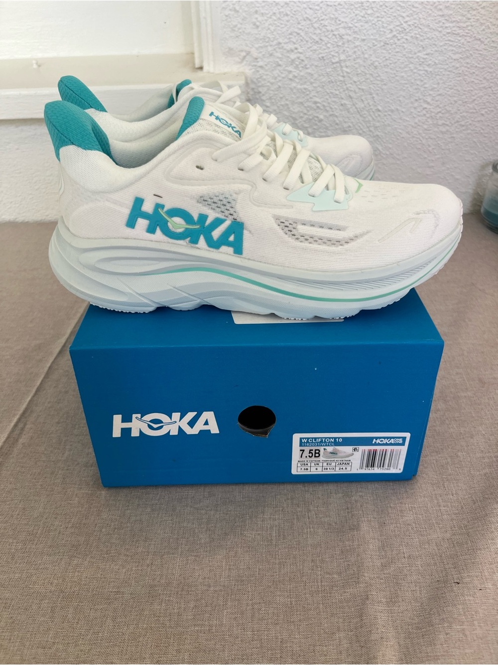 Hoka Women's White Teal Lightweight Running Sneakers